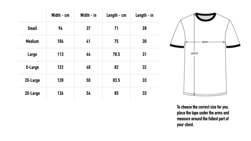 Size chart for Star Ringer - Black/White