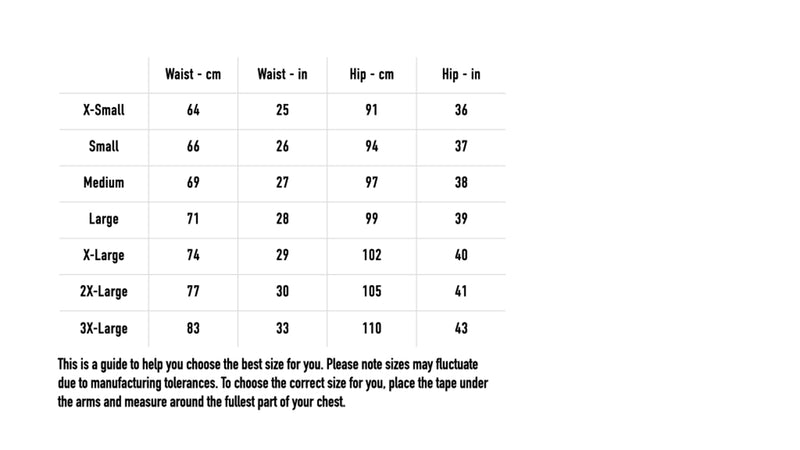 Size chart for Creepy Cords