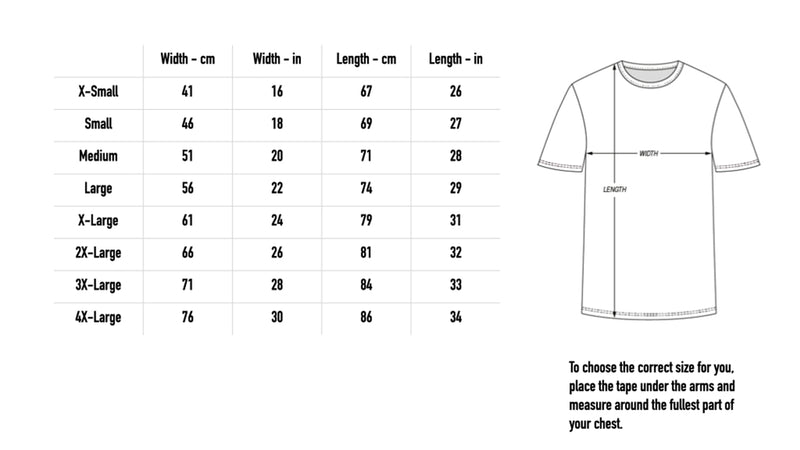 Size chart for Knight Tee - Light Blue