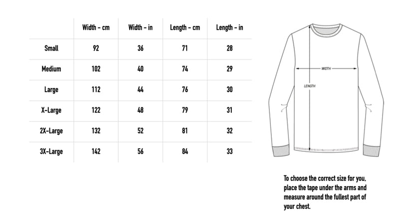 Size chart for Rainbow Devil Cat Longsleeve - Black