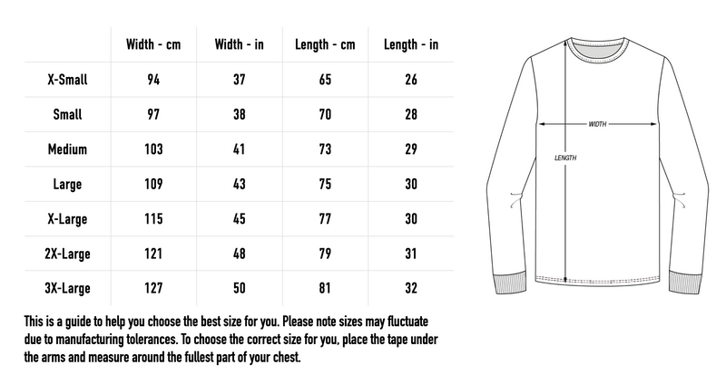 Size chart for Smiley Longsleeve - Black